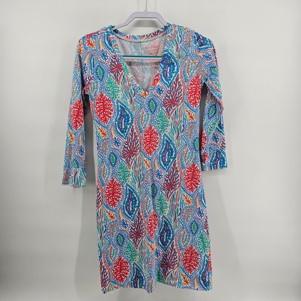 Lilly Pulitzer Christie Dress Womens XS Multicolor Let Minnow Pima Cotton 86122
